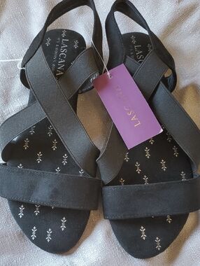 NWT LASCANA Black Women's Elastic Strap Sandals 8